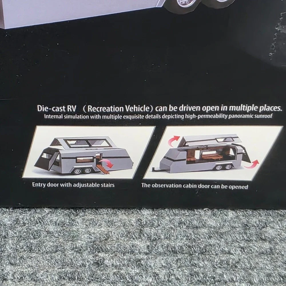 Che Zhi Die-Cast Cybertruck w/ ATV & RV Trailer 1:32 Silver Metallic Finish NIB